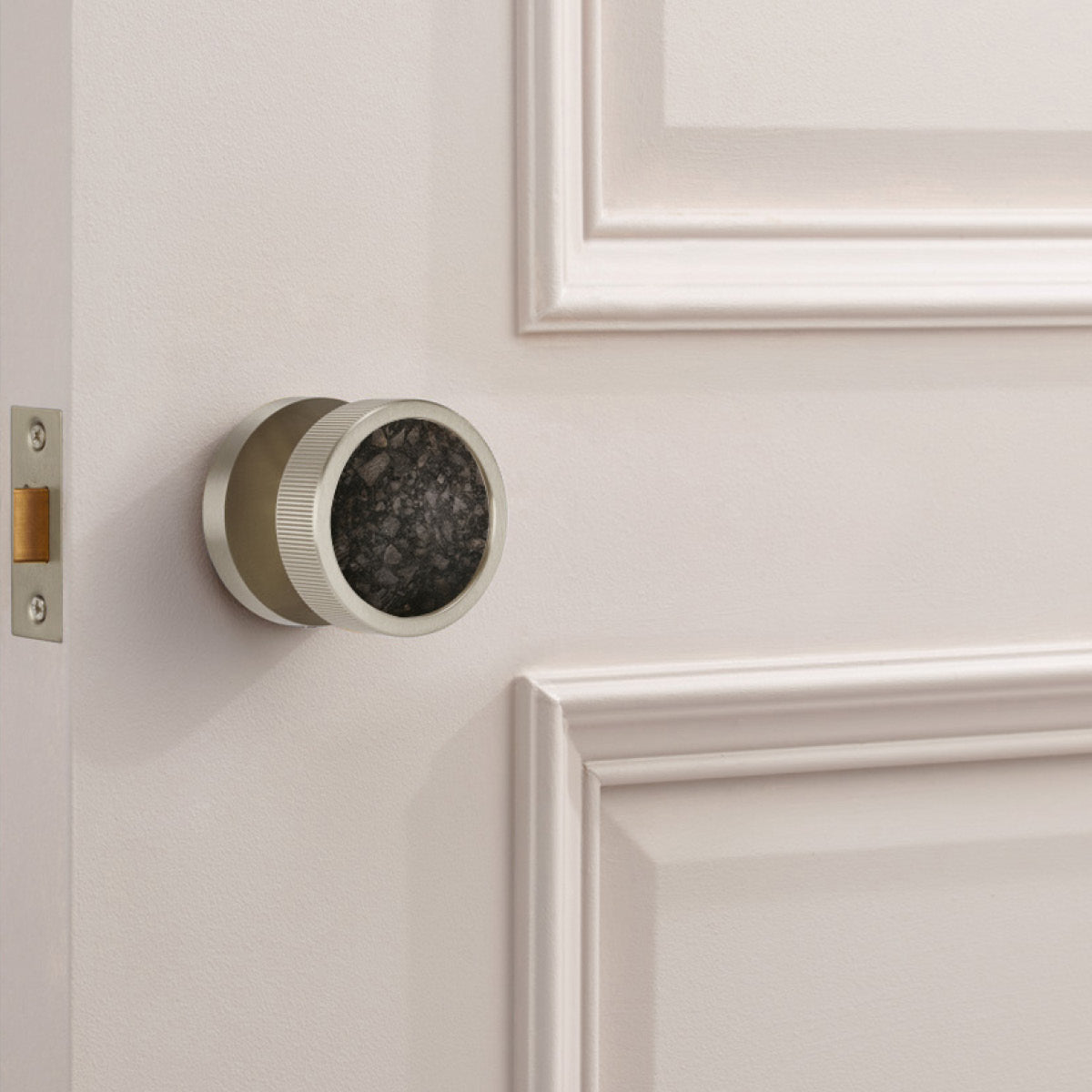 Brass & Terrazzo Mortice Door Knobs in Silver