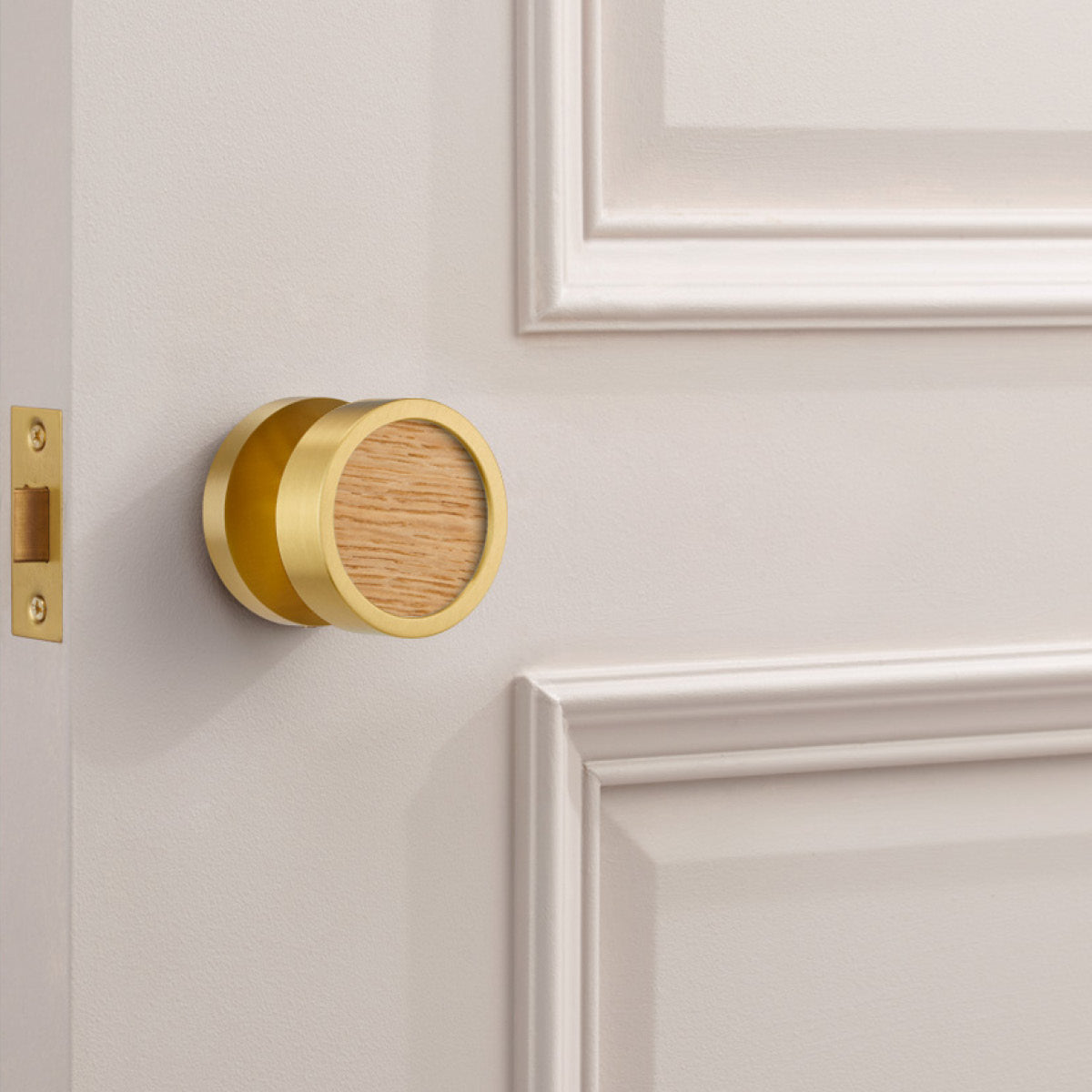 Brass & Wood Mortice Door Knobs in Gold