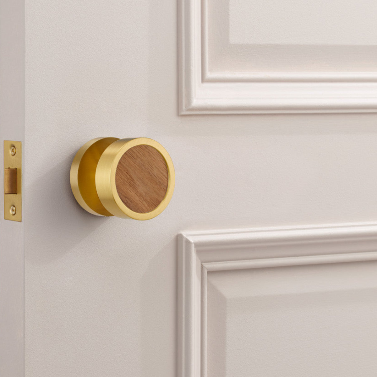 Brass & Wood Mortice Door Knobs in Gold