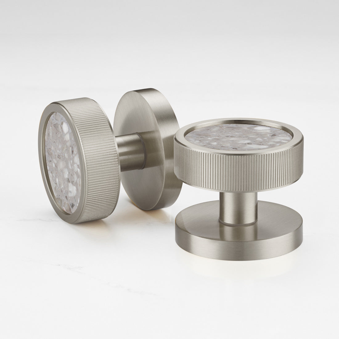 Brass & Terrazzo Mortice Door Knobs in Silver