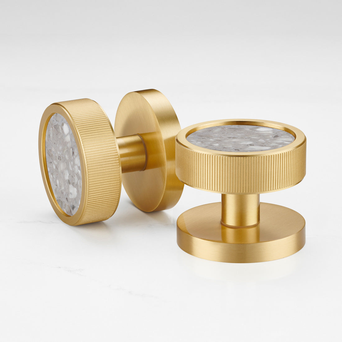 Brass & Terrazzo Mortice Door Knobs in Gold