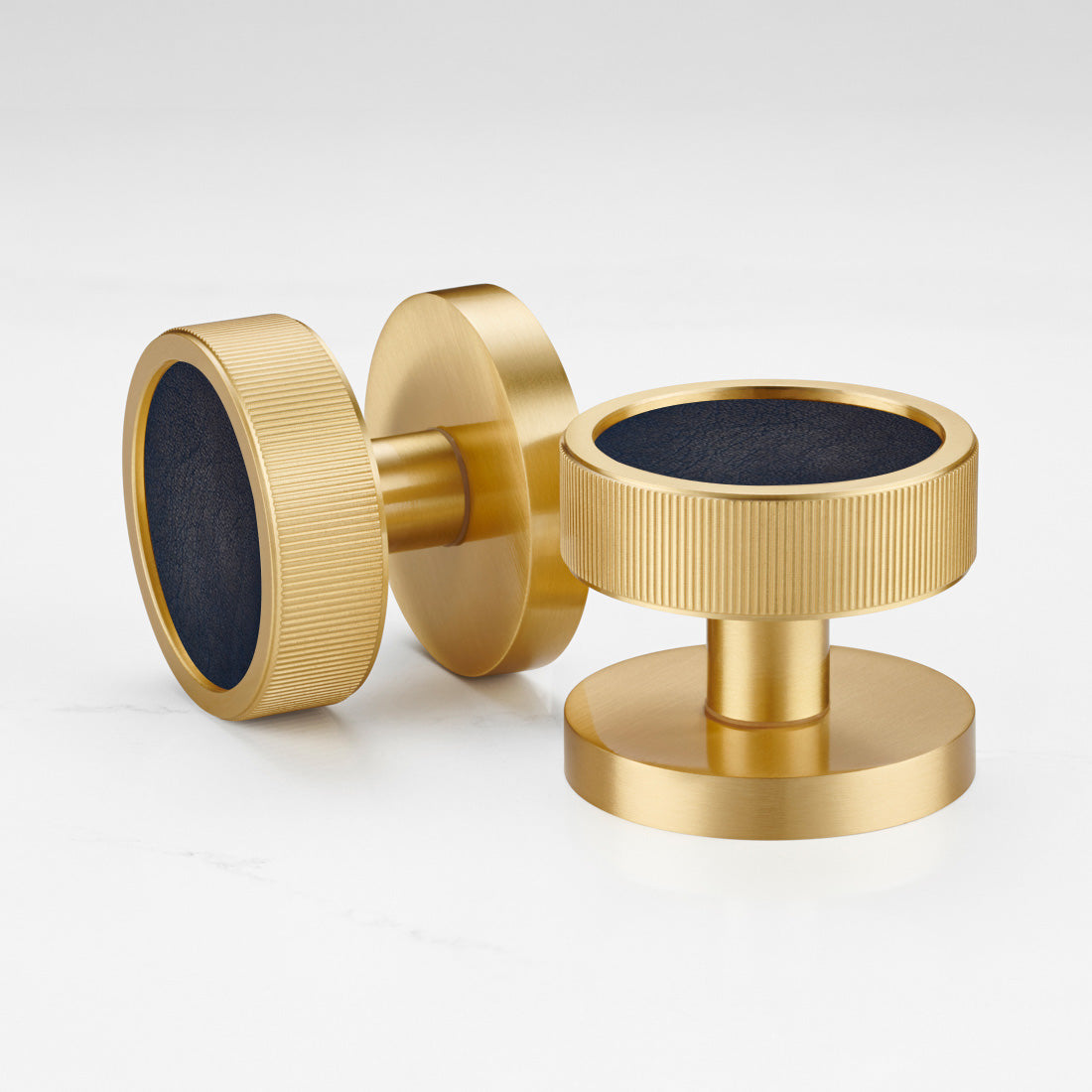 Brass & Leather Mortice Door Knobs in Gold