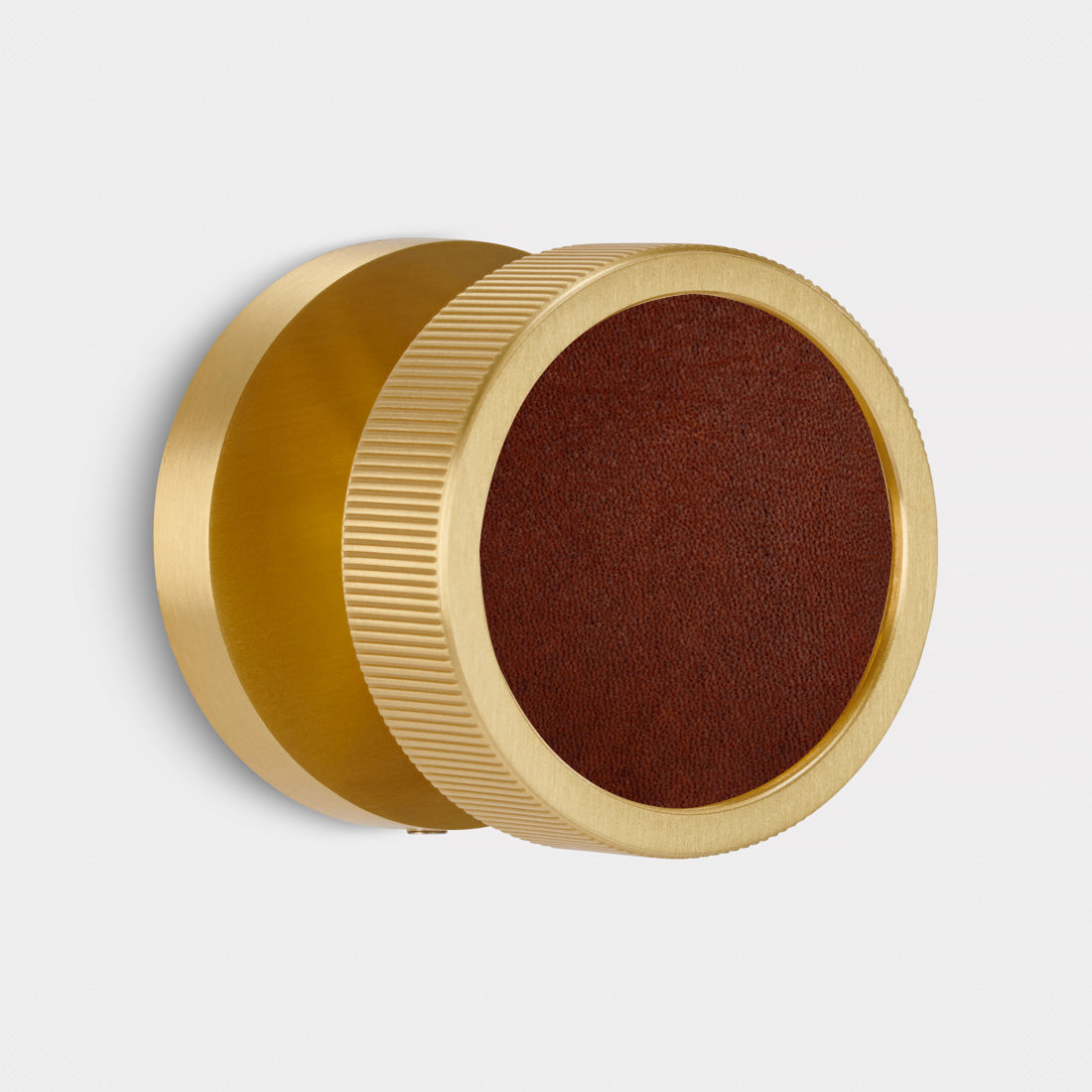 Brass & Leather Mortice Door Knobs in Gold
