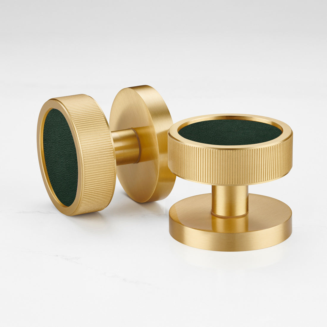 Brass & Leather Mortice Door Knobs in Gold