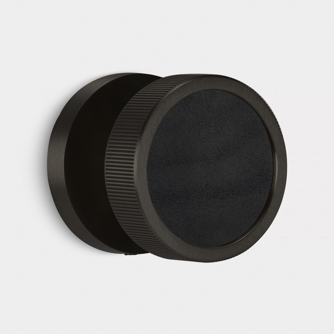 Brass & Leather Mortice Door Knobs in Black