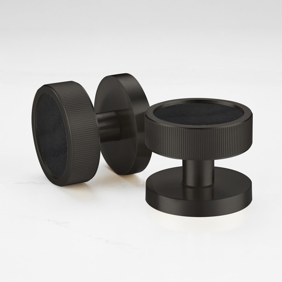 Brass & Leather Mortice Door Knobs in Black