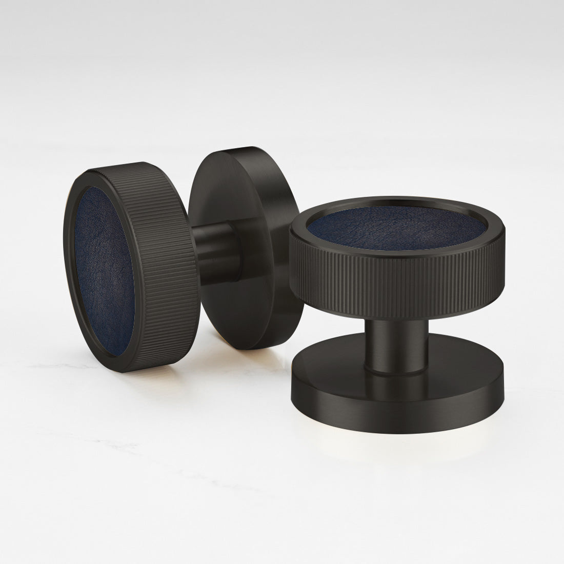 Brass & Leather Mortice Door Knobs in Black