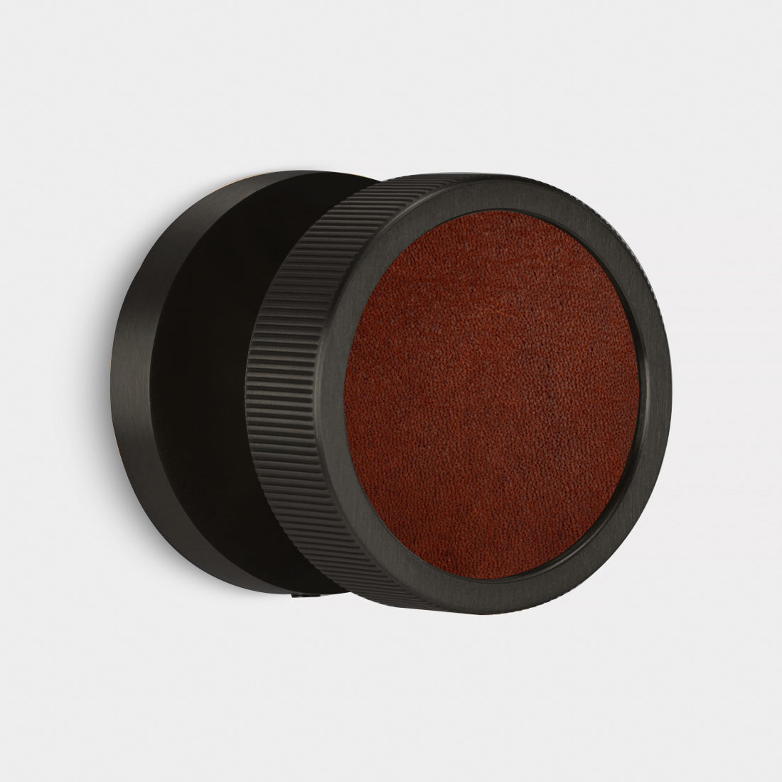 Brass & Leather Mortice Door Knobs in Black