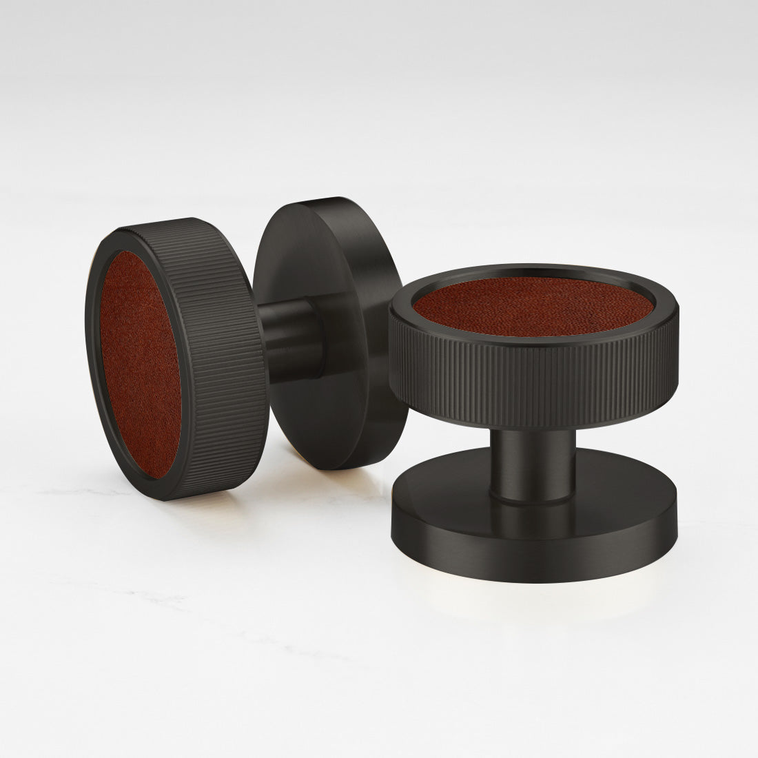 Brass & Leather Mortice Door Knobs in Black
