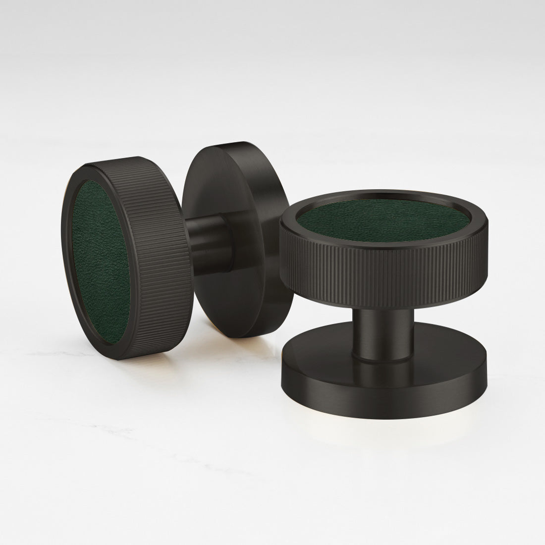 Brass & Leather Mortice Door Knobs in Black