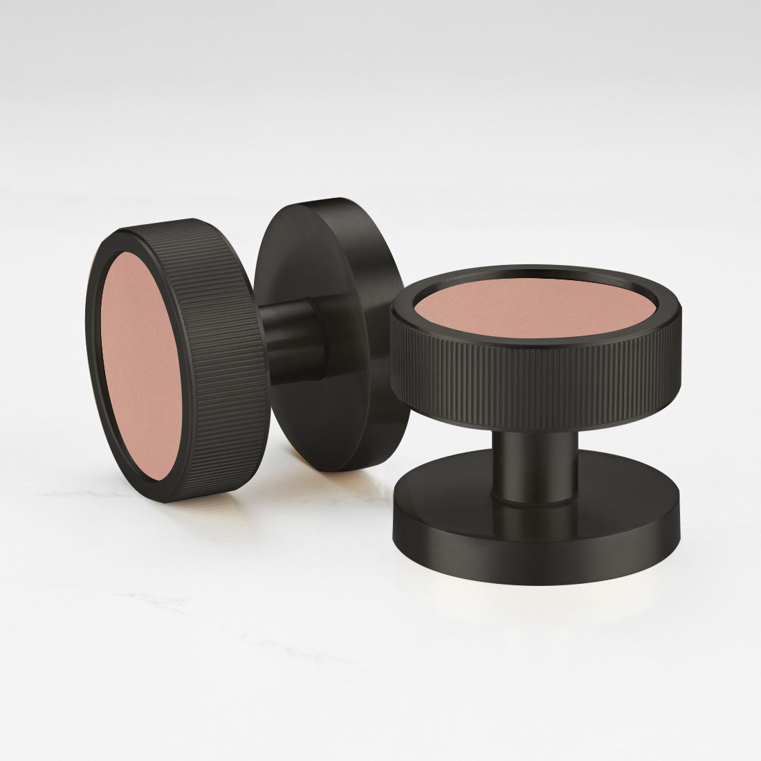 Brass & Leather Mortice Door Knobs in Black