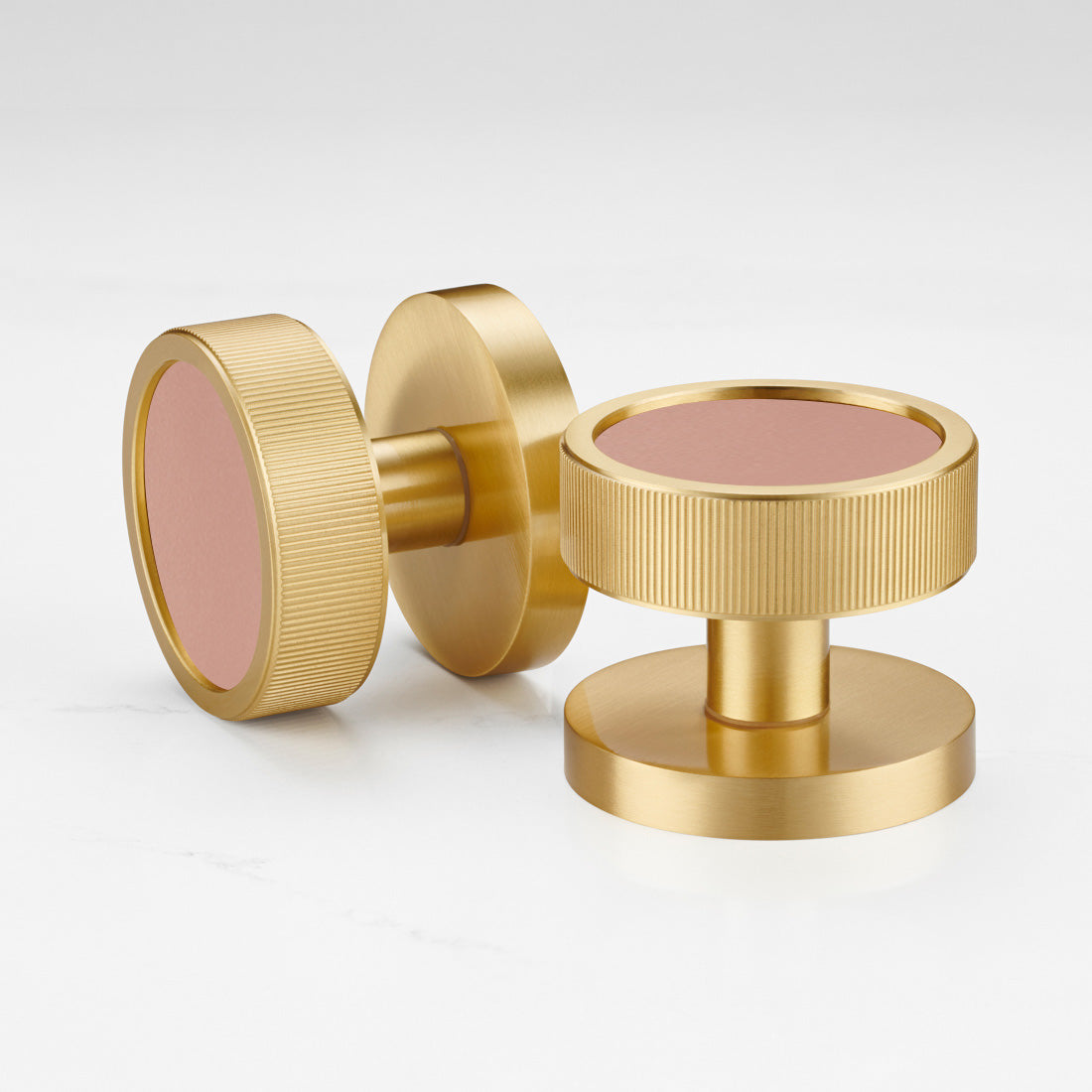 Brass & Leather Mortice Door Knobs in Gold