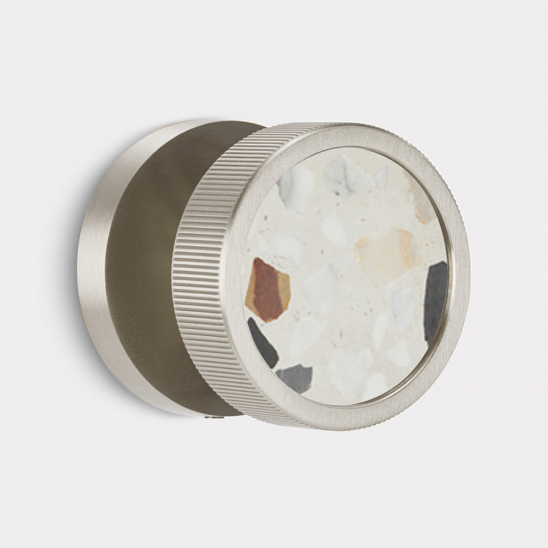 Brass & Terrazzo Mortice Door Knobs in Silver