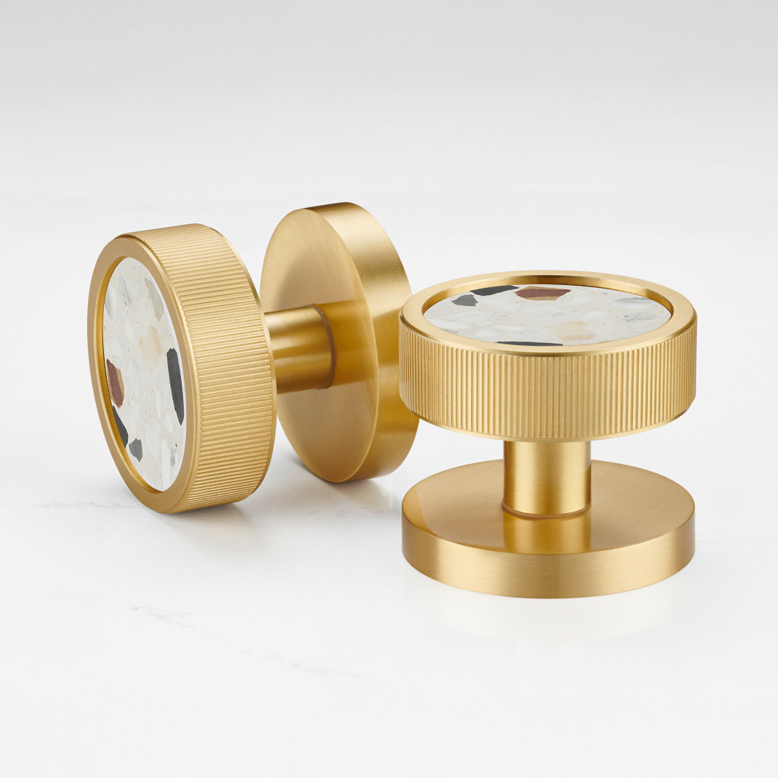 Brass & Terrazzo Mortice Door Knobs in Gold