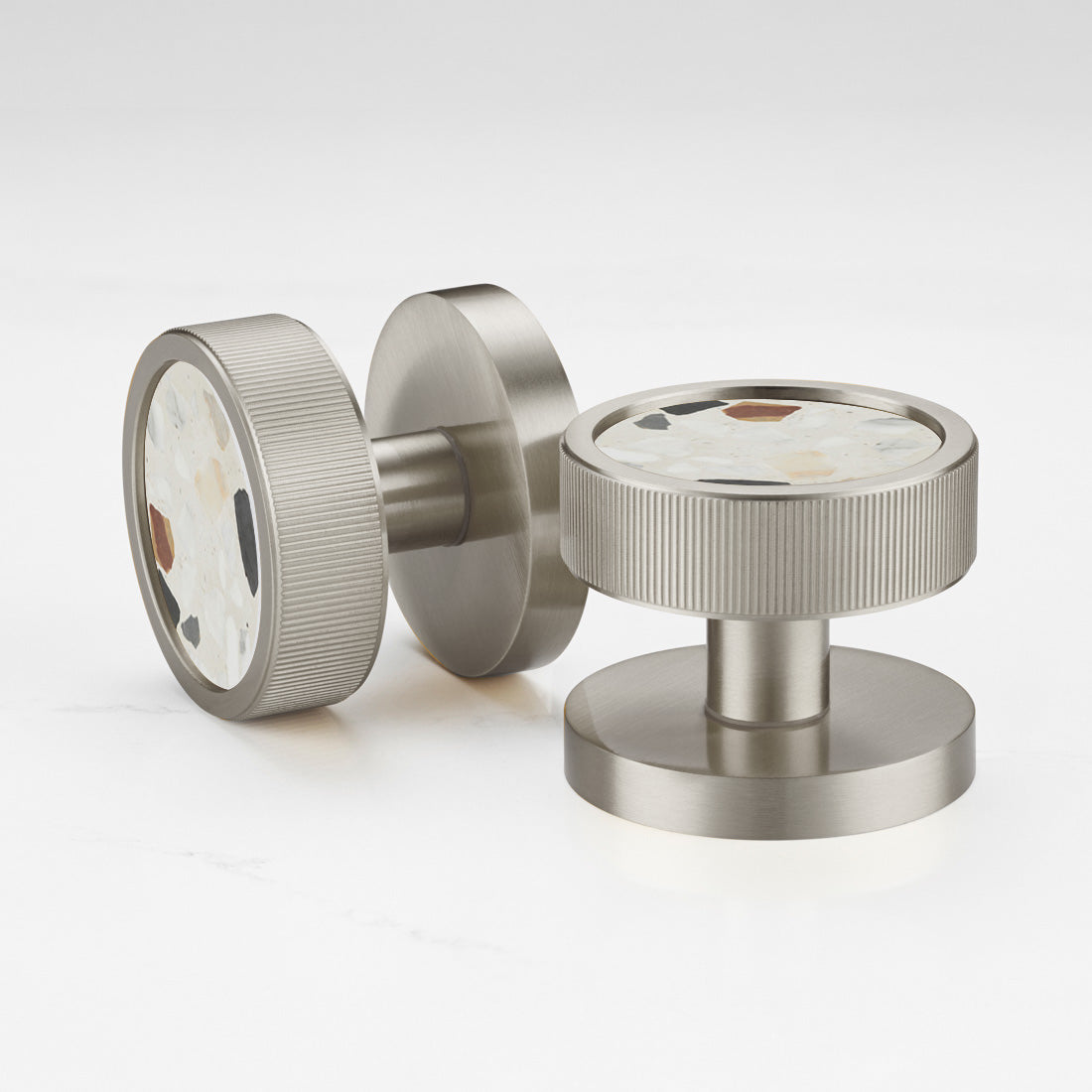 Brass & Terrazzo Mortice Door Knobs in Silver