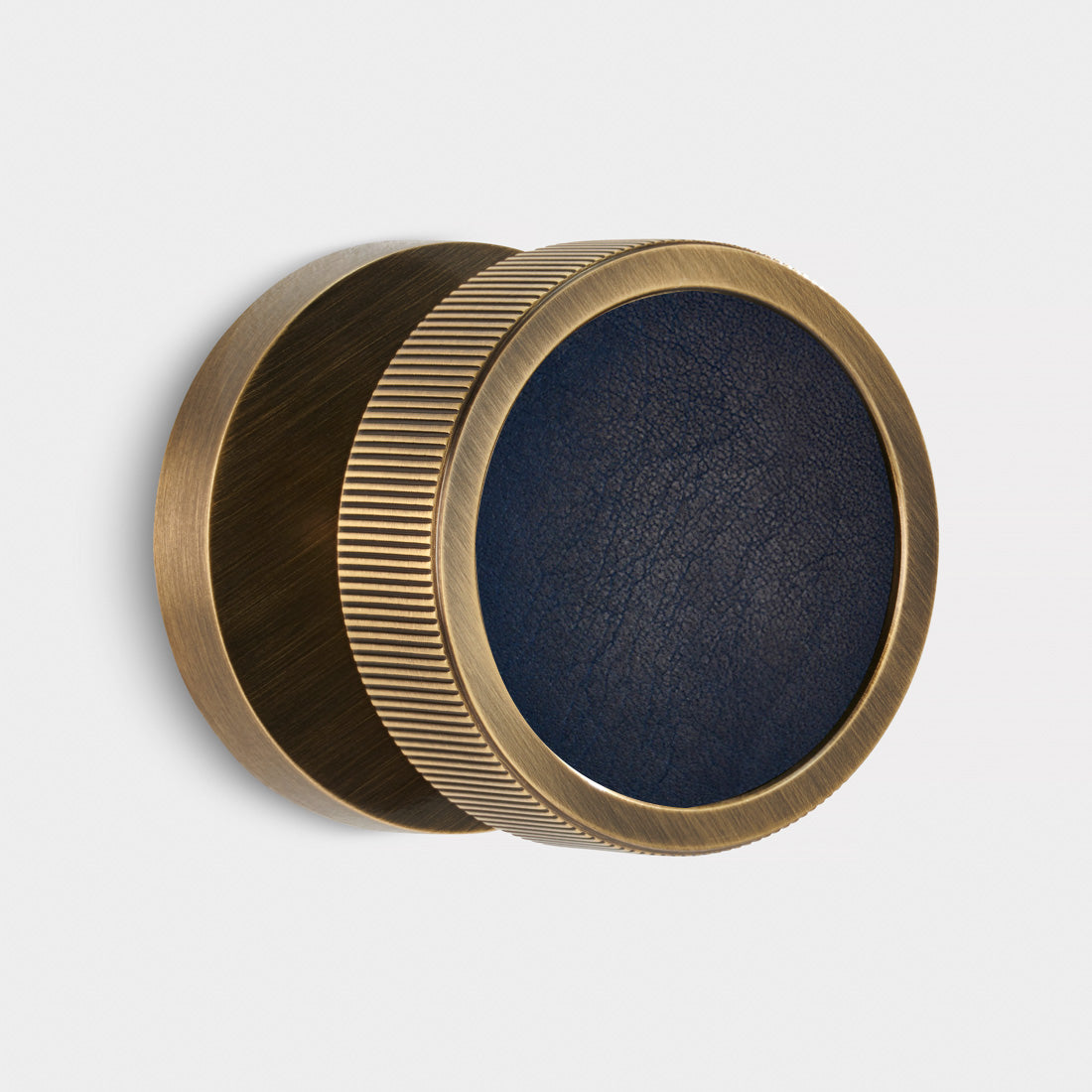 Brass & Leather Mortice Door Knobs in Antique
