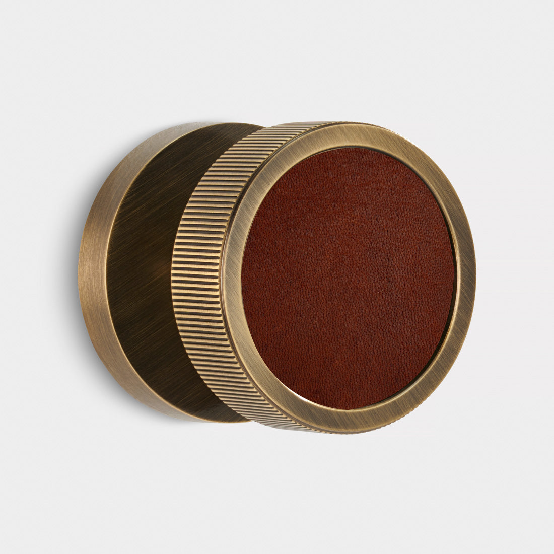 Brass & Leather Mortice Door Knobs in Antique