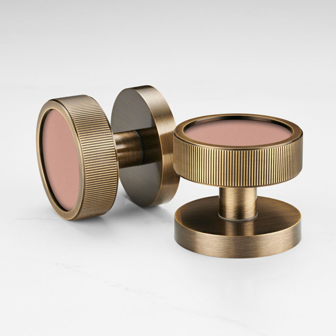 Brass & Leather Mortice Door Knobs in Antique