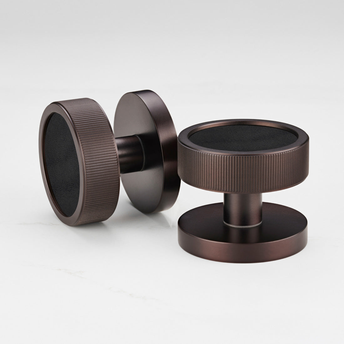 Brass & Leather Mortice Door Knobs in Bronze