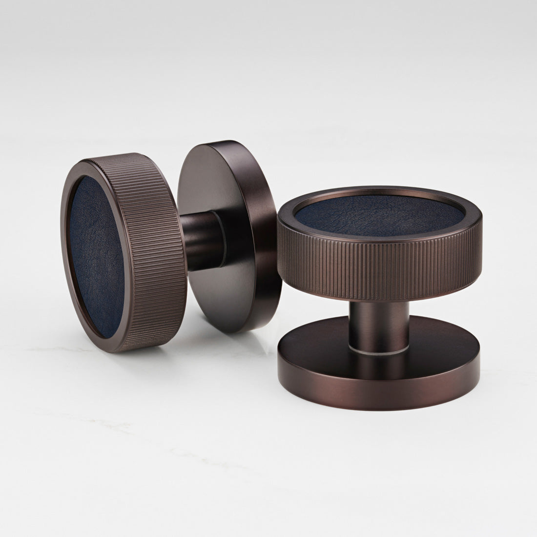 Brass & Leather Mortice Door Knobs in Bronze