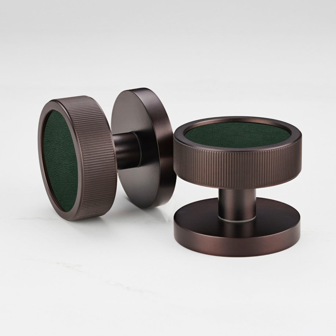 Brass & Leather Mortice Door Knobs in Bronze