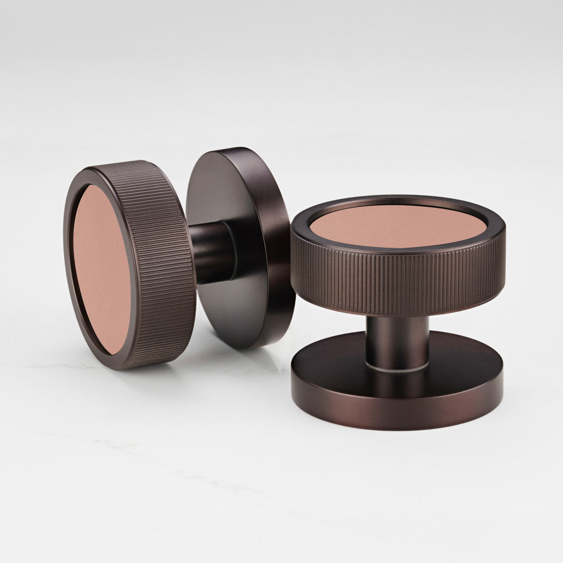 Brass & Leather Mortice Door Knobs in Bronze