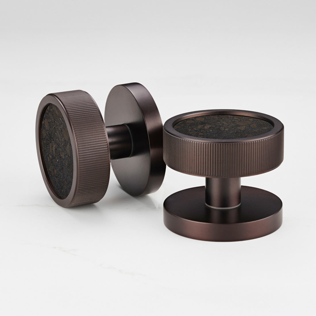 Brass & Terrazzo Mortice Door Knobs in Bronze