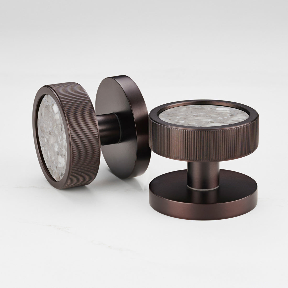 Brass & Terrazzo Mortice Door Knobs in Bronze