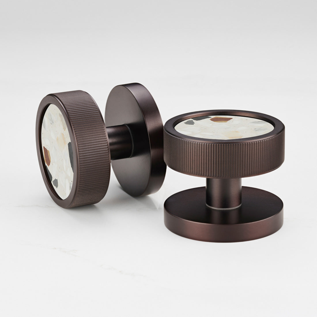 Brass & Terrazzo Mortice Door Knobs in Bronze