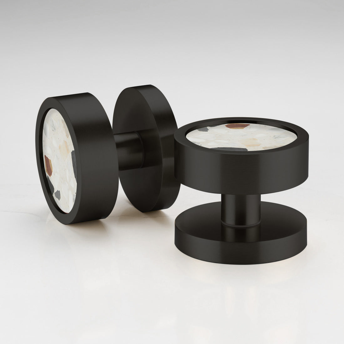 Brass & Terrazzo Mortice Door Knobs in Black