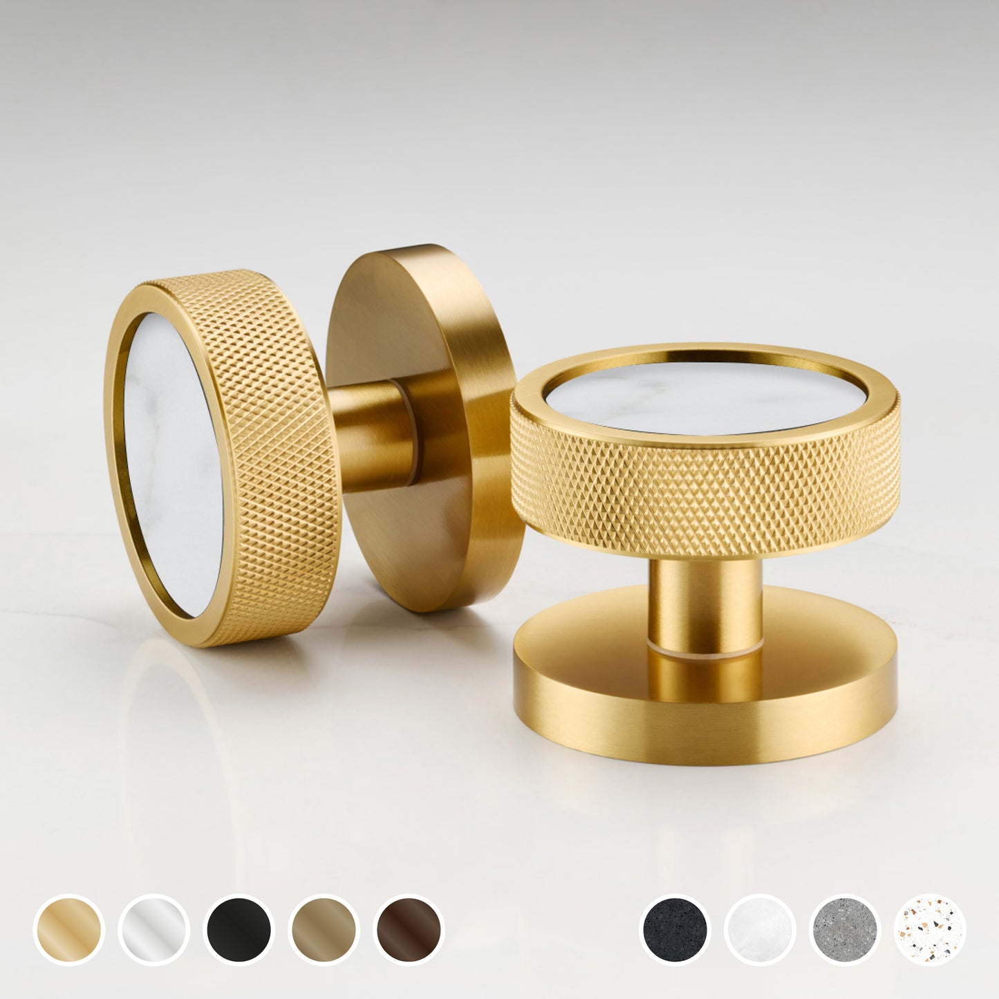 Brass & Terrazzo Mortice Door Knobs - Knurled
