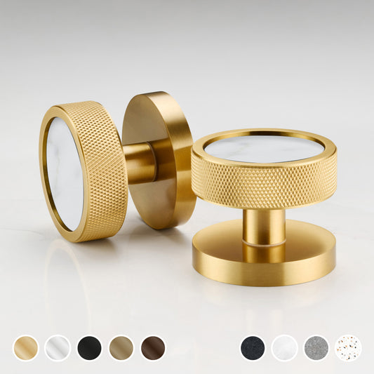 Brass & Terrazzo Mortice Door Knobs - Knurled