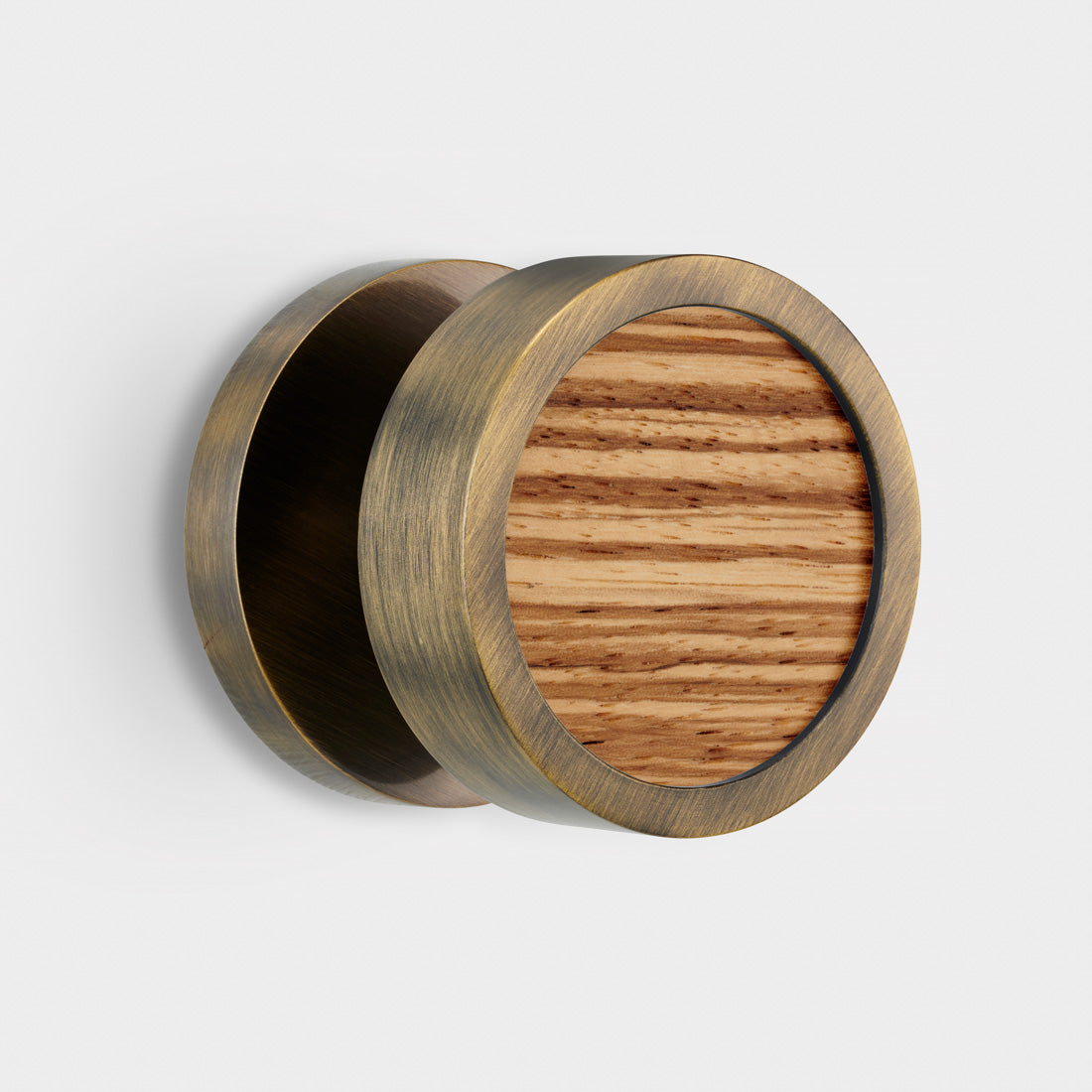 Brass & Wood Mortice Door Knobs in Antique