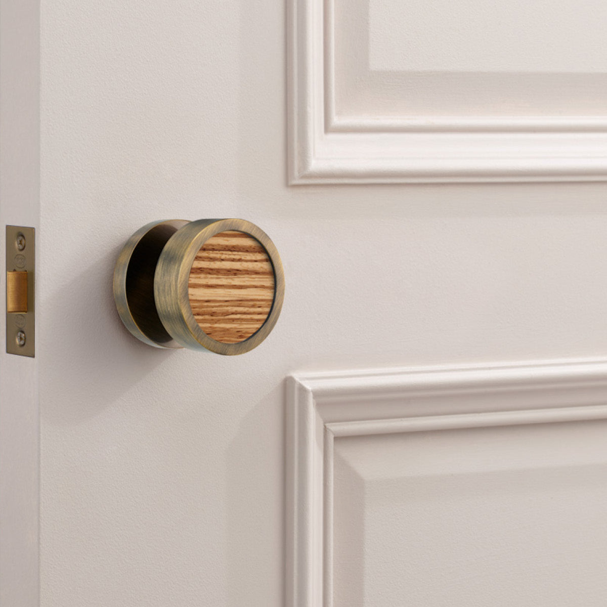 Brass & Wood Mortice Door Knobs in Antique