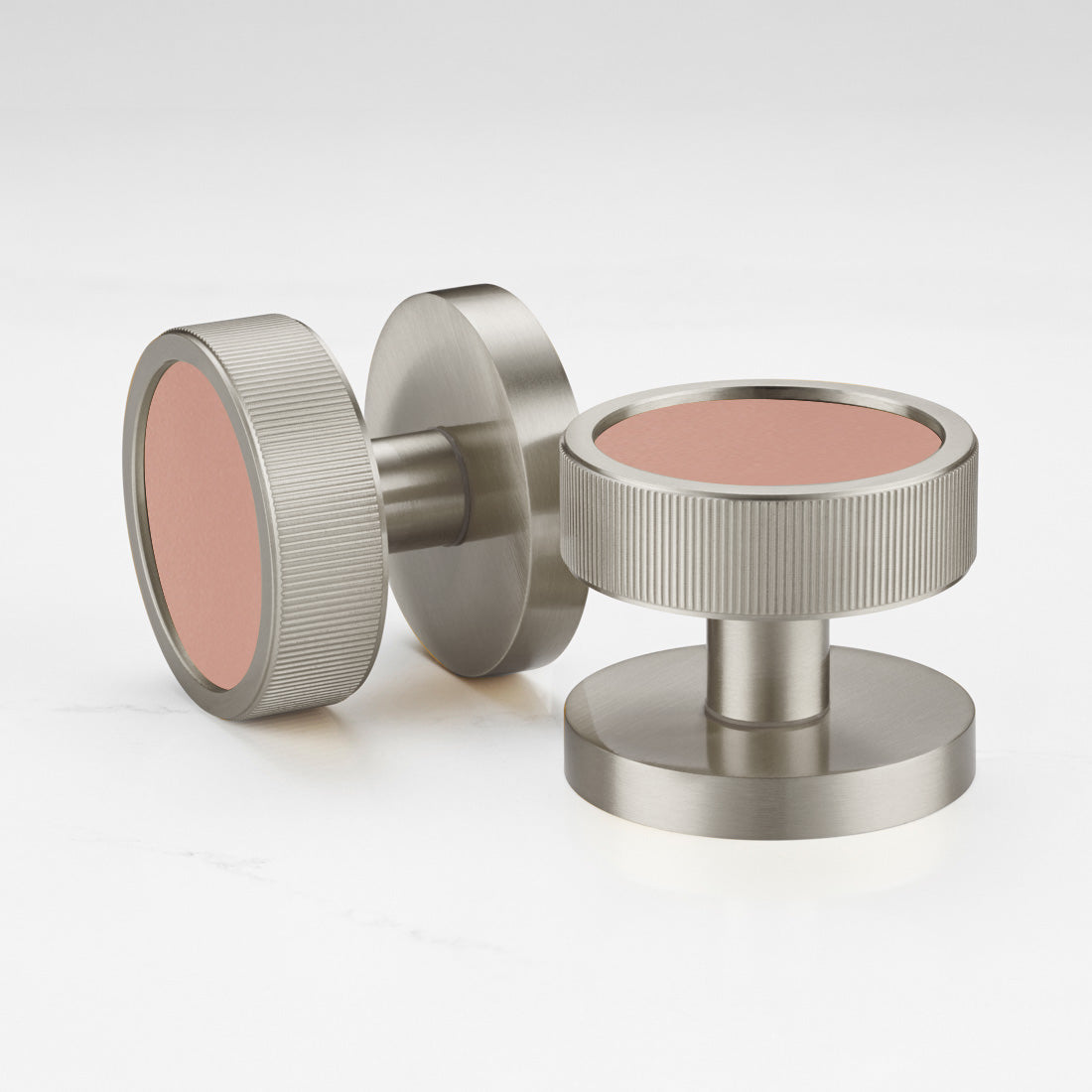 Brass & Leather Mortice Door Knobs in Silver