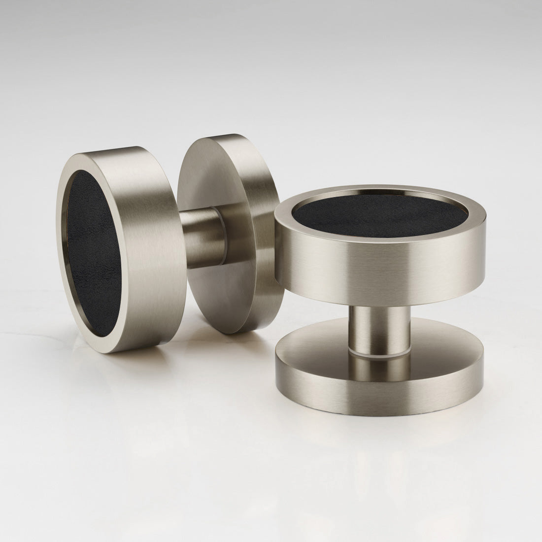 Brass & Leather Mortice Door Knobs in Silver