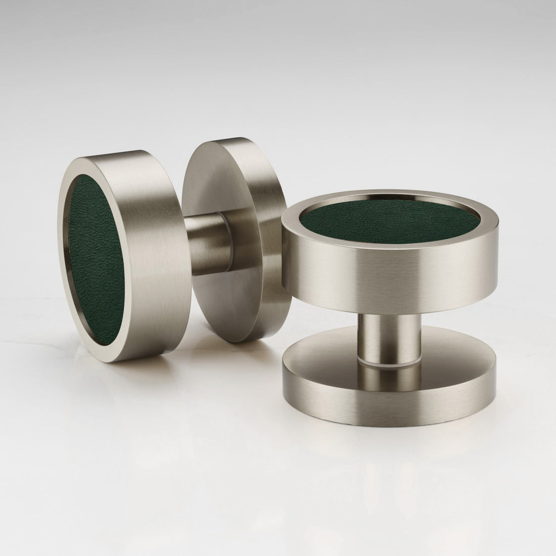 Brass & Leather Mortice Door Knobs in Silver