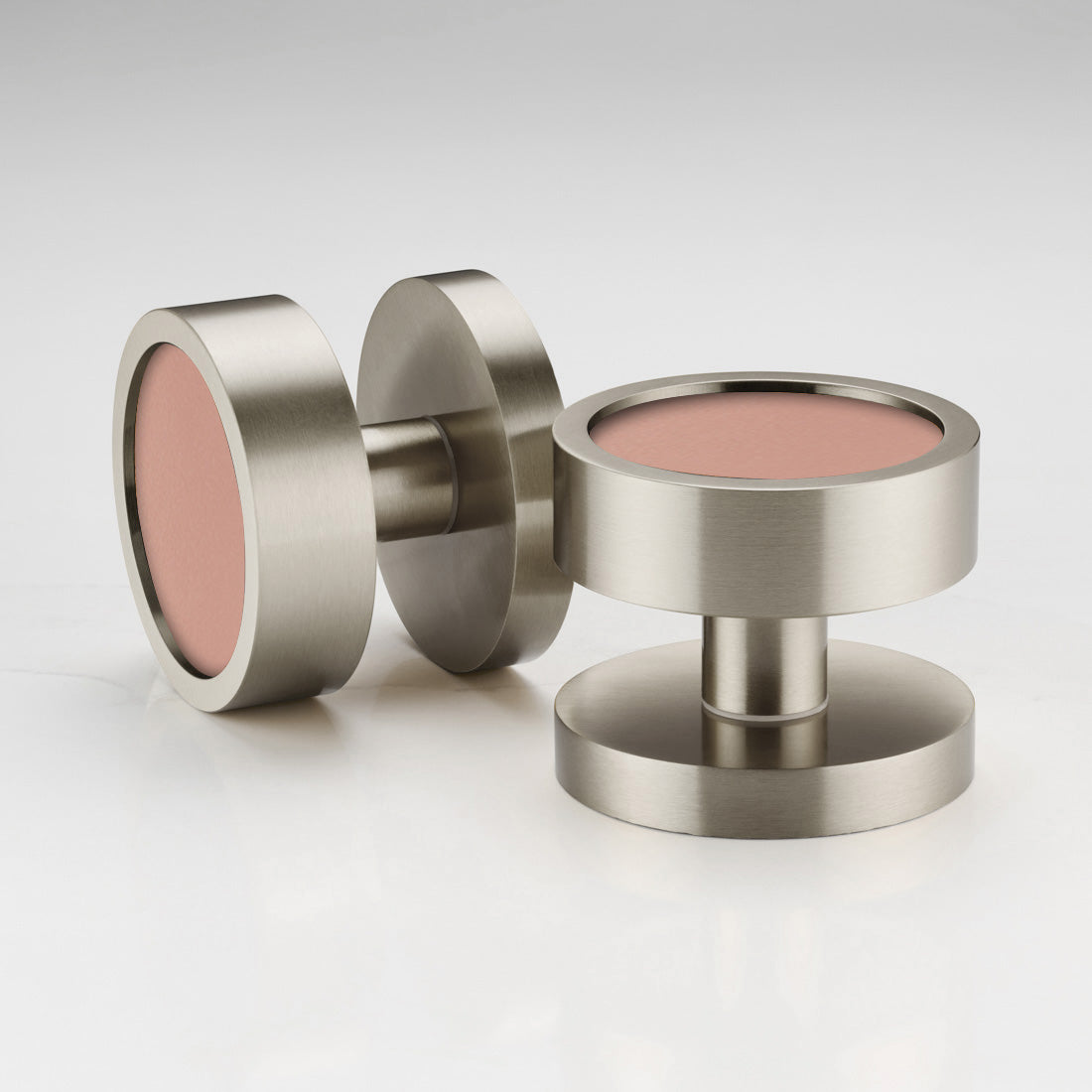 Brass & Leather Mortice Door Knobs in Silver