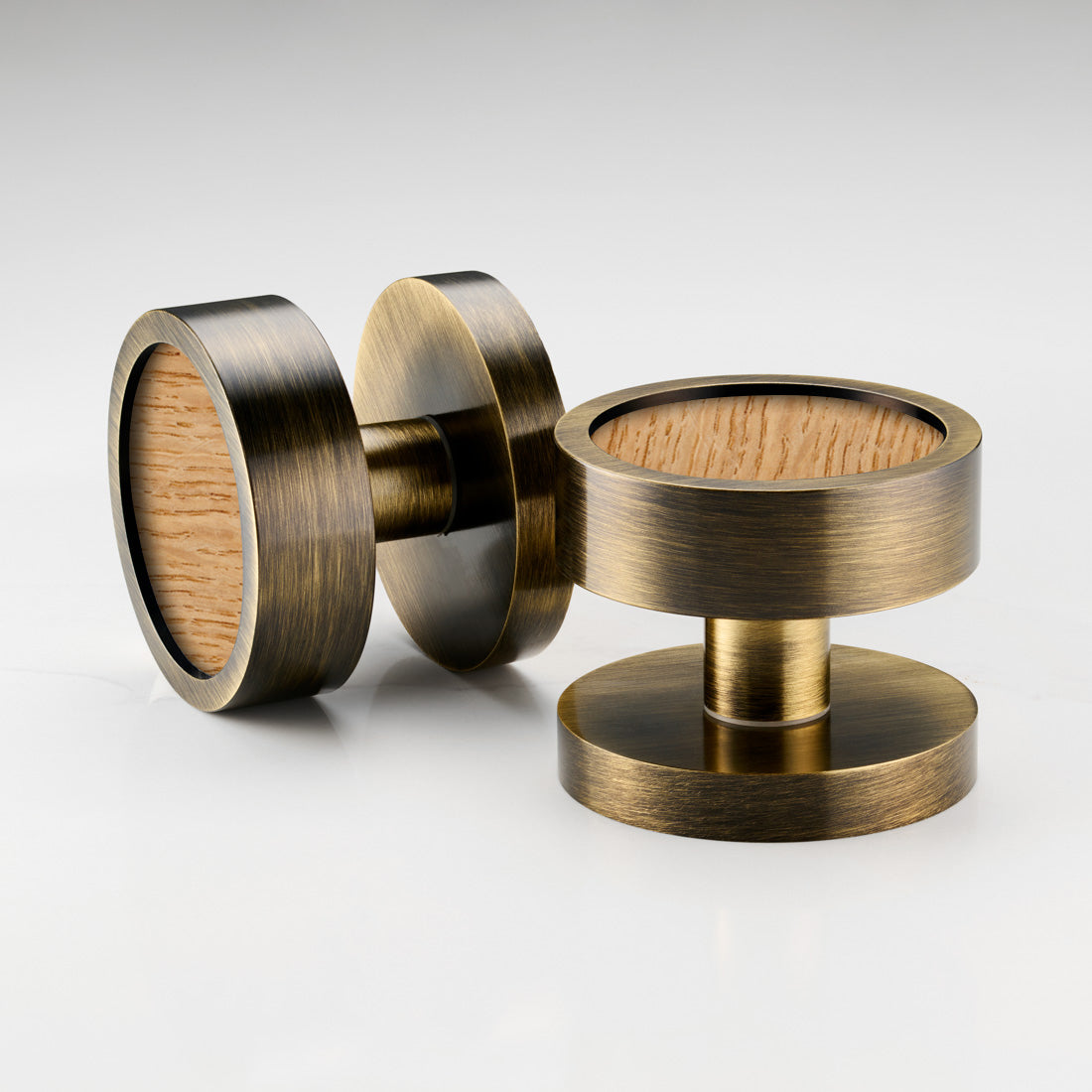 Brass & Wood Mortice Door Knobs in Antique