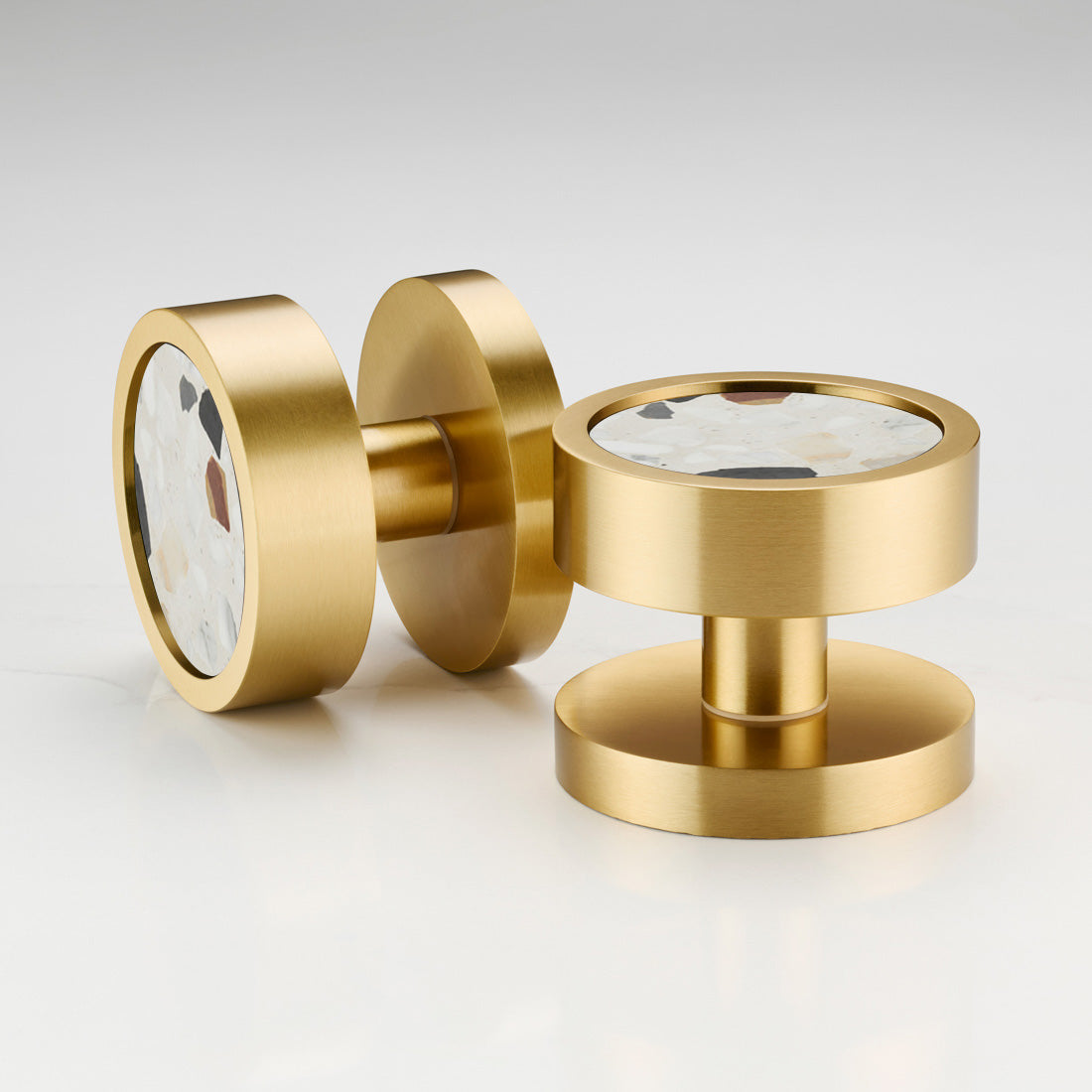 Brass & Terrazzo Mortice Door Knobs in Gold