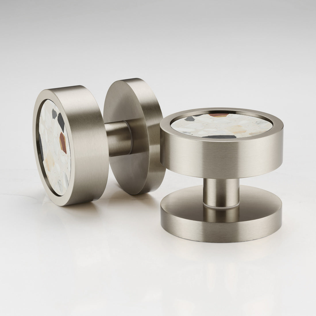 Brass & Terrazzo Mortice Door Knobs in Silver