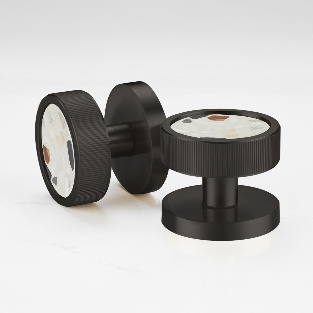 Brass & Terrazzo Mortice Door Knobs in Black