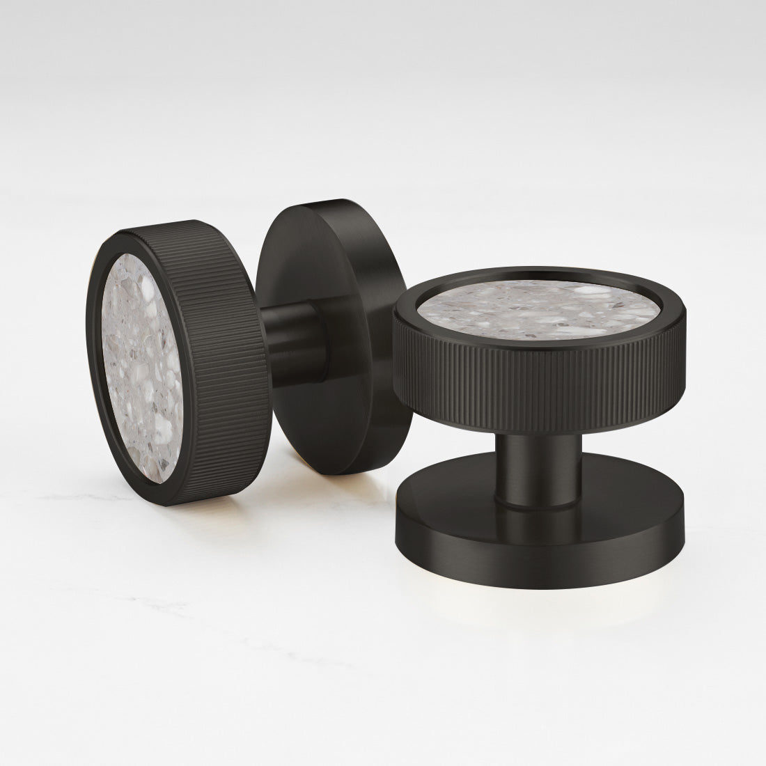 Brass & Terrazzo Mortice Door Knobs in Black