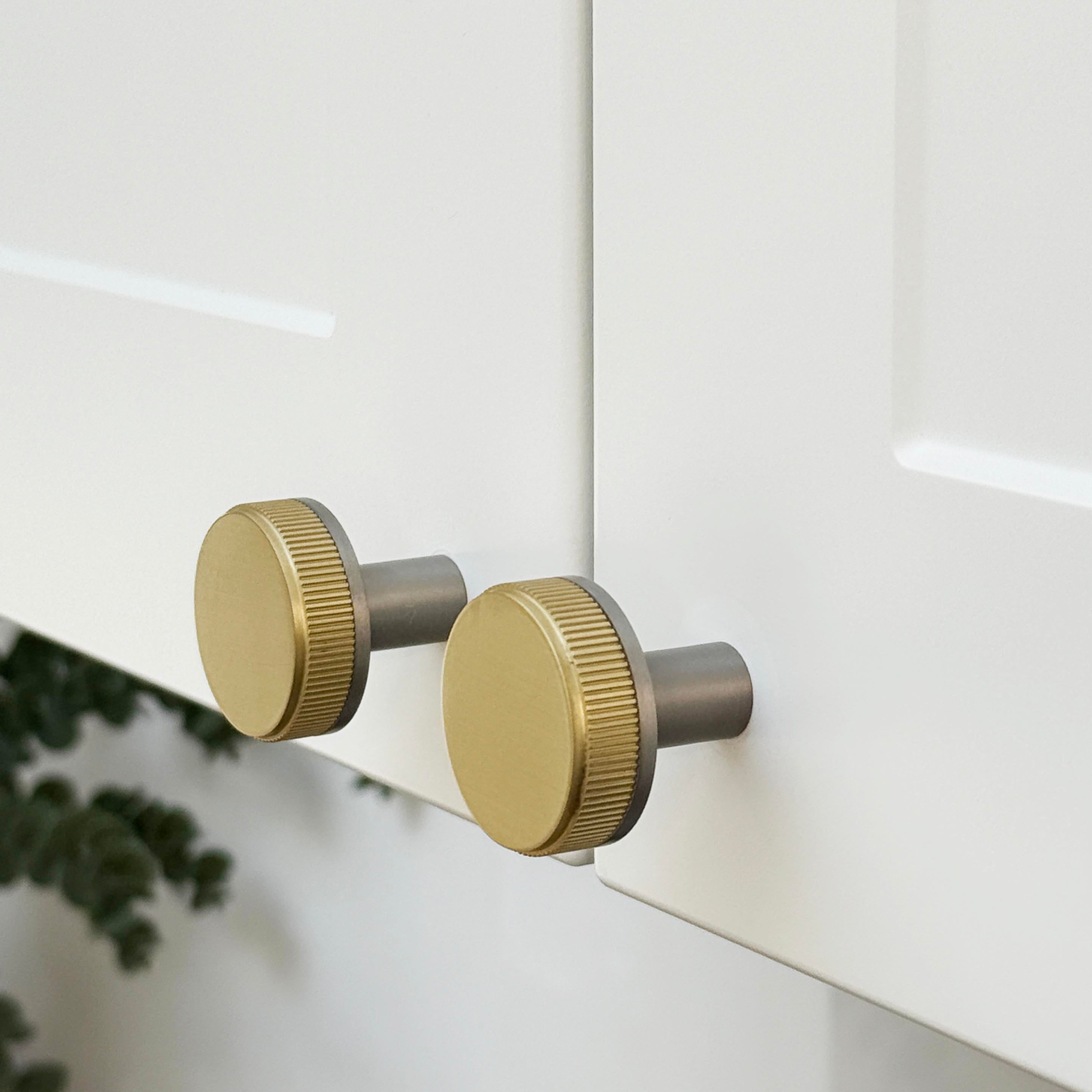 Silver Brass Door Knobs with Linear Top In Gold – product view 2