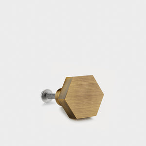 Small Solid Brass Hexagonal Door Knobs in Antique