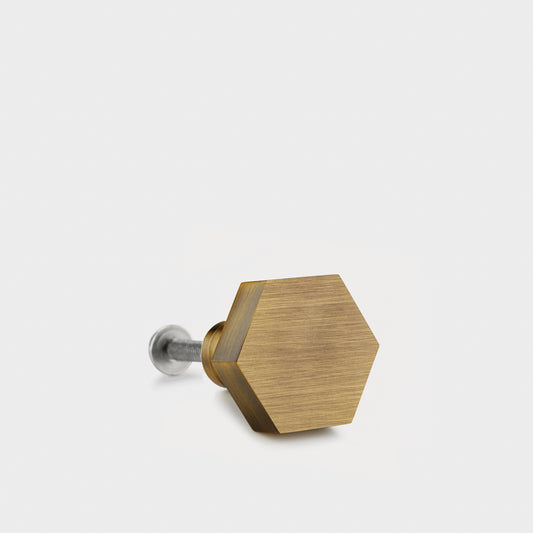 Small Solid Brass Hexagonal Door Knobs in Antique