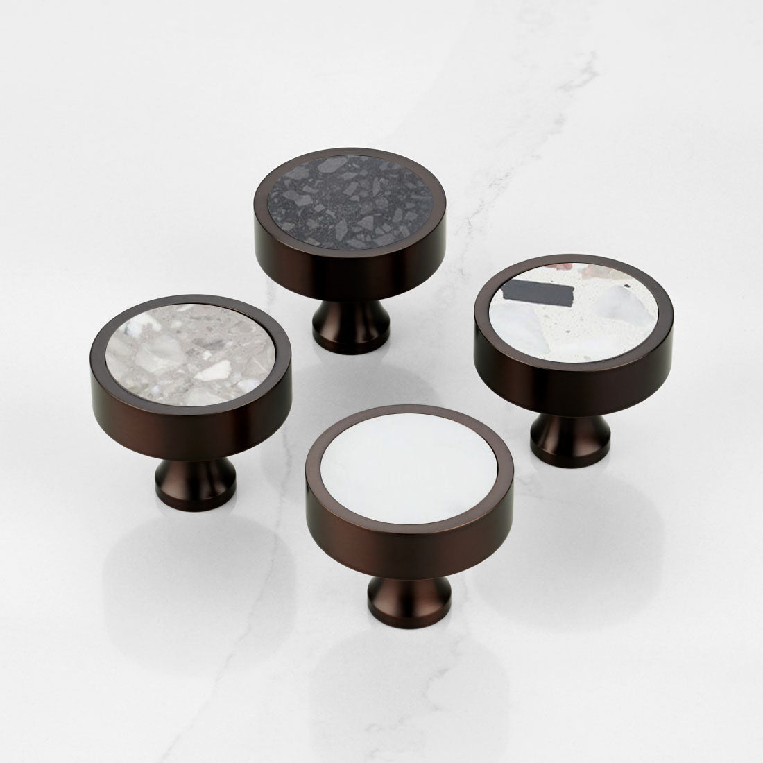 Bronze & Terrazzo Round Door Knobs in Grey