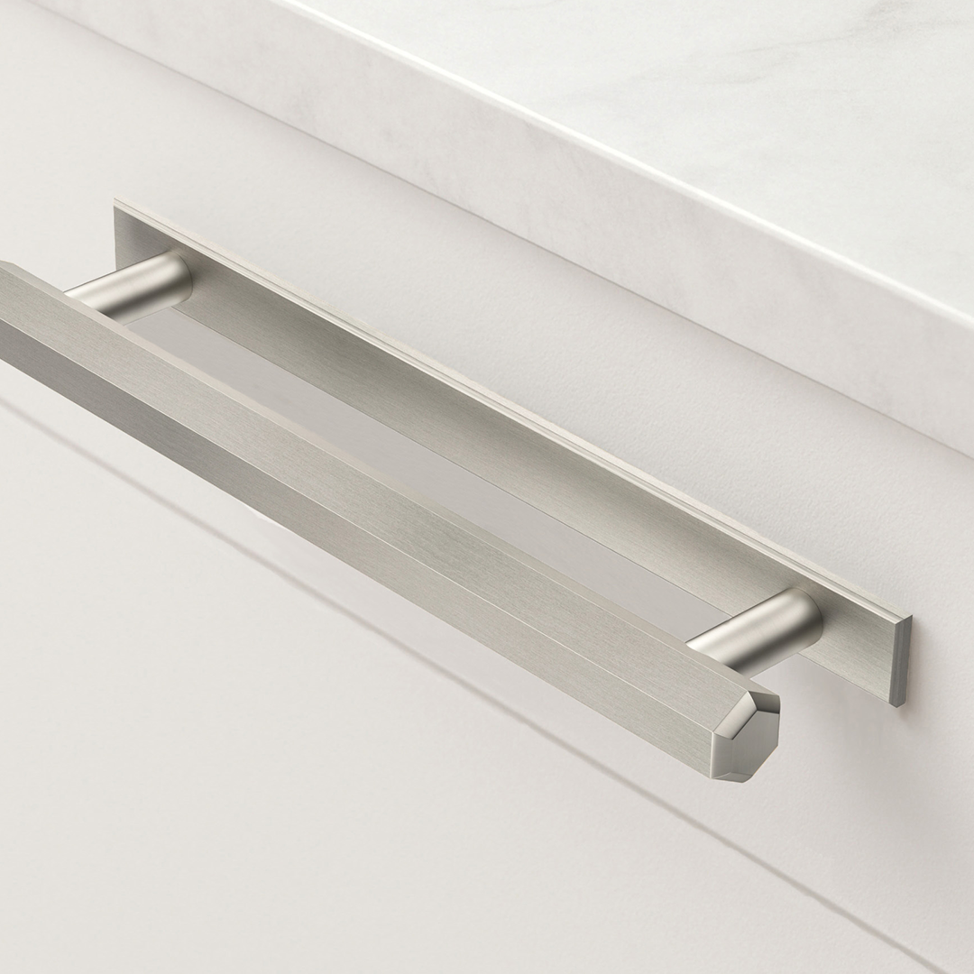 Brass Hexagonal Cabinet Handles With Backplate in Silver
