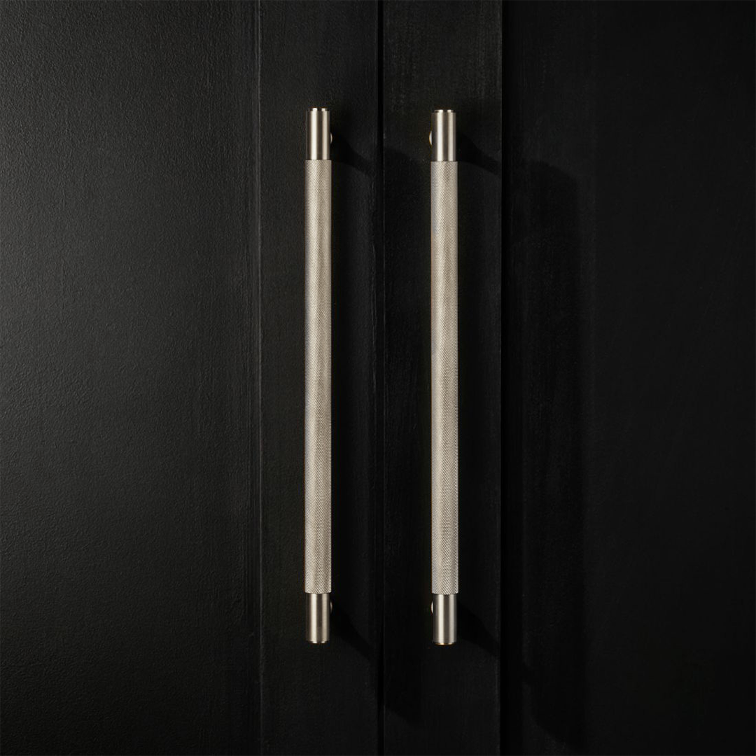 Brass Knurled Cabinet Handles in Silver