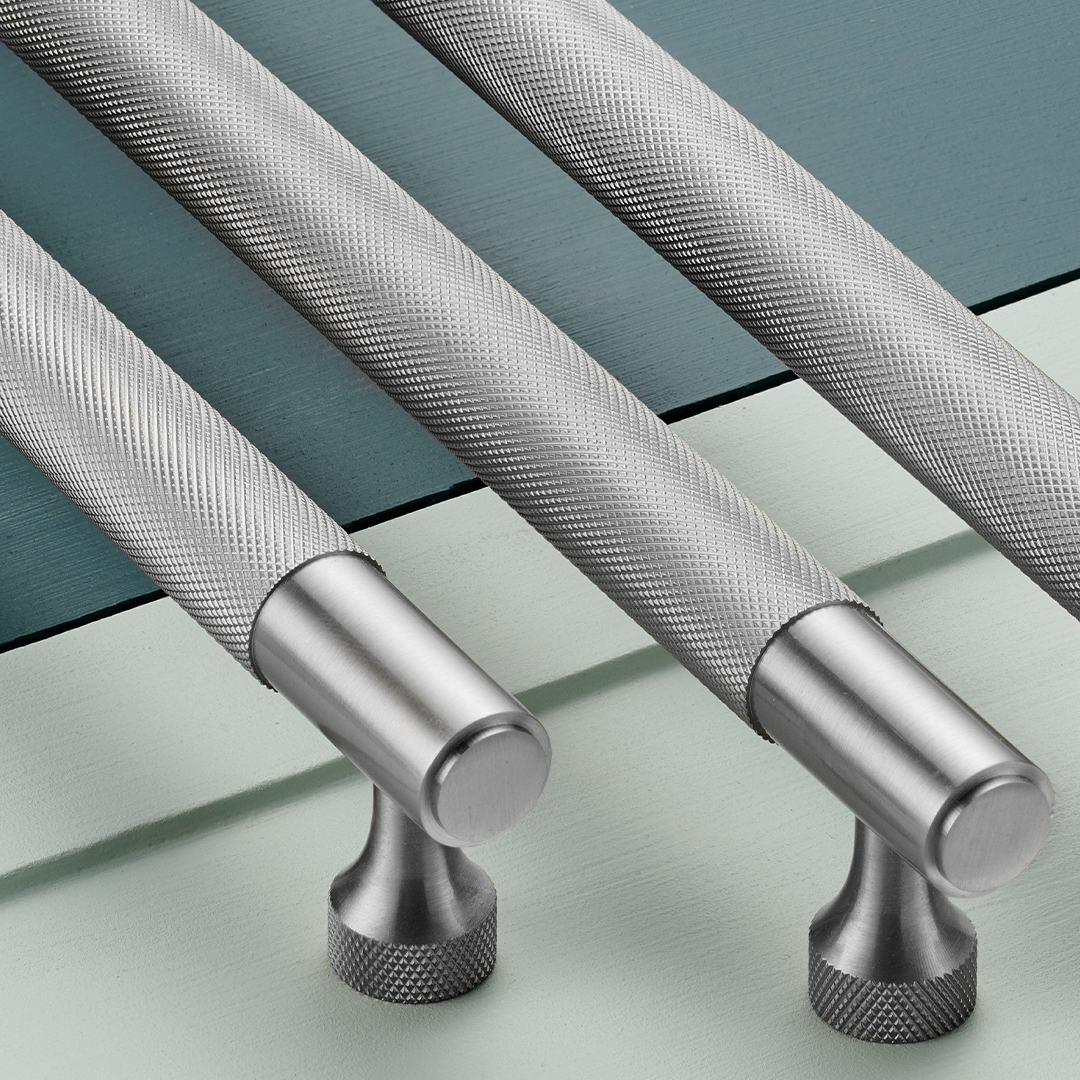 Brass Knurled Cabinet Handles in Silver